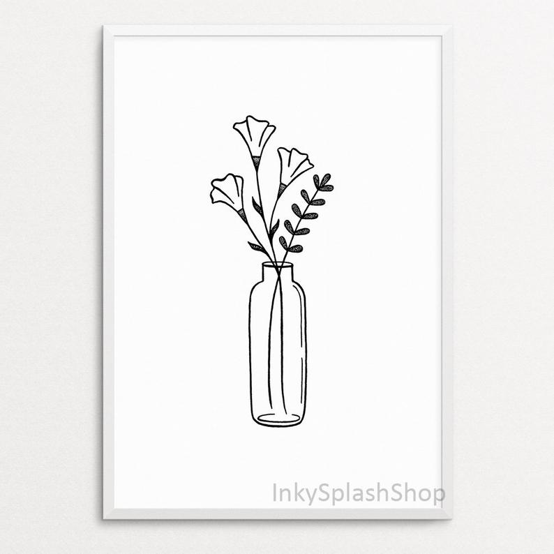 794x794 flowers in vase wall art printable simple floral print black etsy - Simple Floral Drawing