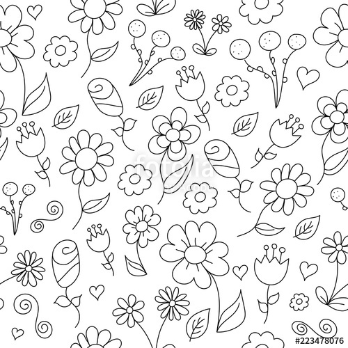 500x500 Line Drawing Of Simple Floral Pattern Stock Image And Royalty - Simple Flower Line Drawing