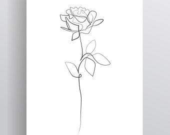 340x270 Rose Line Drawing Etsy - Simple Flower Line Drawing