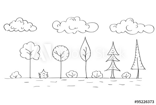 500x339 Forest Tree Woods Sketch Simple Line Child Hand Drawing - Simple Forest Drawing