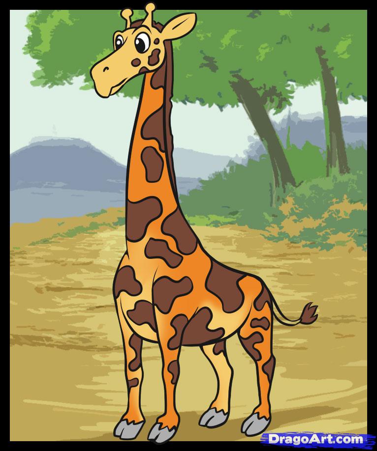 766x918 How To Draw A Simple Giraffe, Step - Simple Forest Drawing With Animals