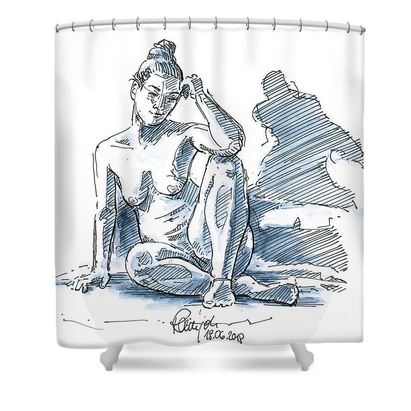 800x800 female figure drawing sitting pose fountain pen ink shower curtain - Simple Fountain Drawing