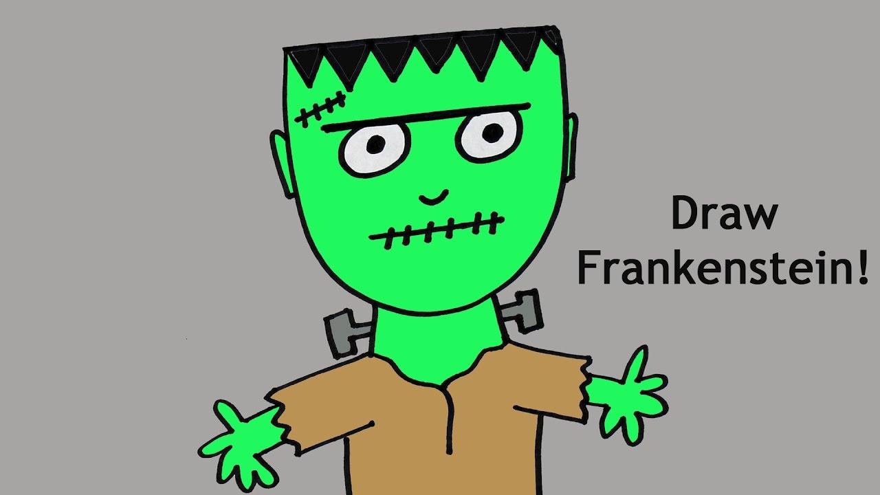 1280x720 how to draw a cute cartoon frankenstein monster for halloween - Simple Frankenstein Drawing