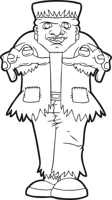 395x700 Free Printable Coloring - Simple Frankenstein Drawing
