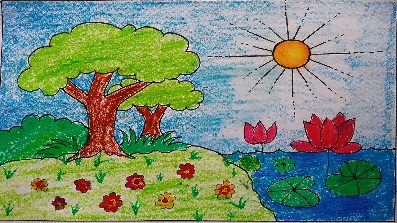 1280x720 How To Draw Awesome Garden Scenery For Kids, Kids Scenery Drawing - Simple Garden Drawing