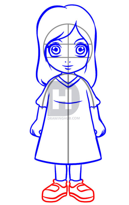 454x720 How To Draw A Simple Girl, Step - Simple Girl Drawing