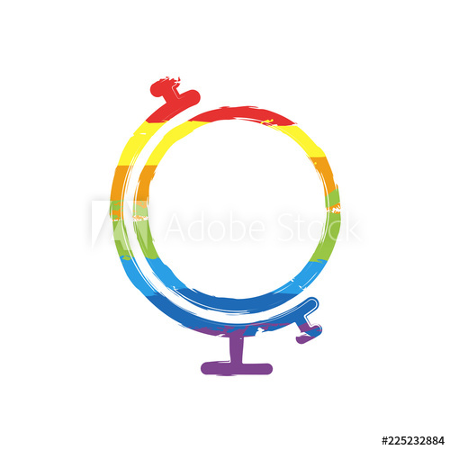 500x500 simple globe linear icon, thin outline drawing sign with lgbt - Simple Globe Drawing