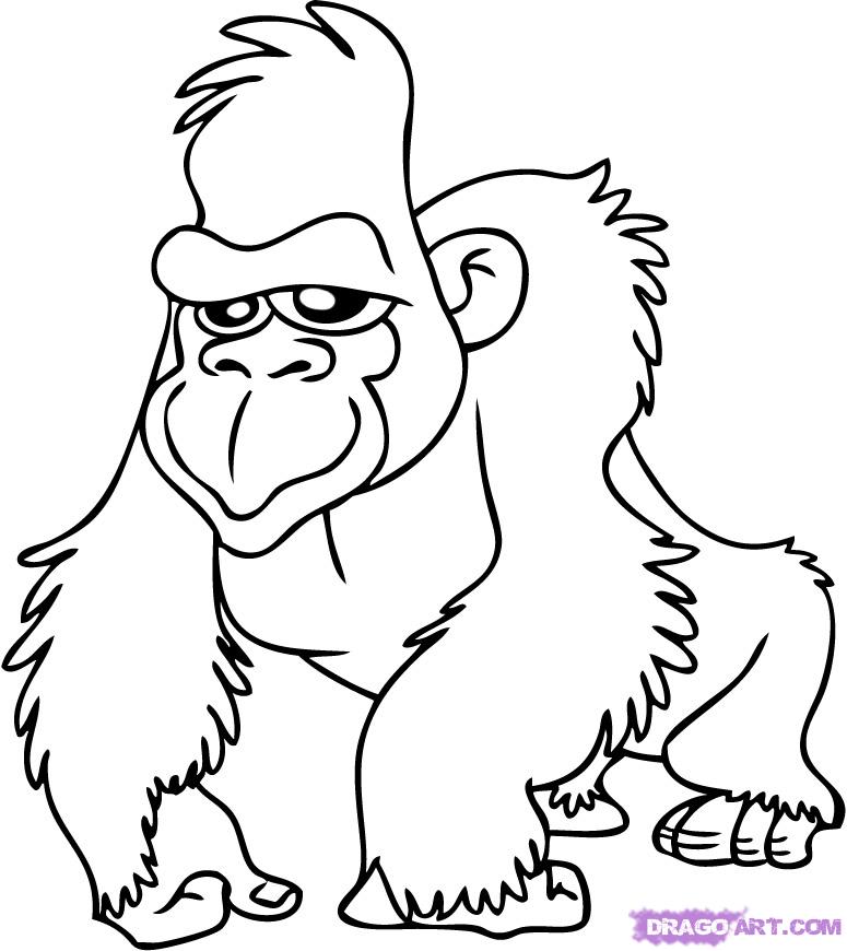 775x870 How To Draw A Gorilla, Cartoon Gorilla, Step - Simple Gorilla Drawing