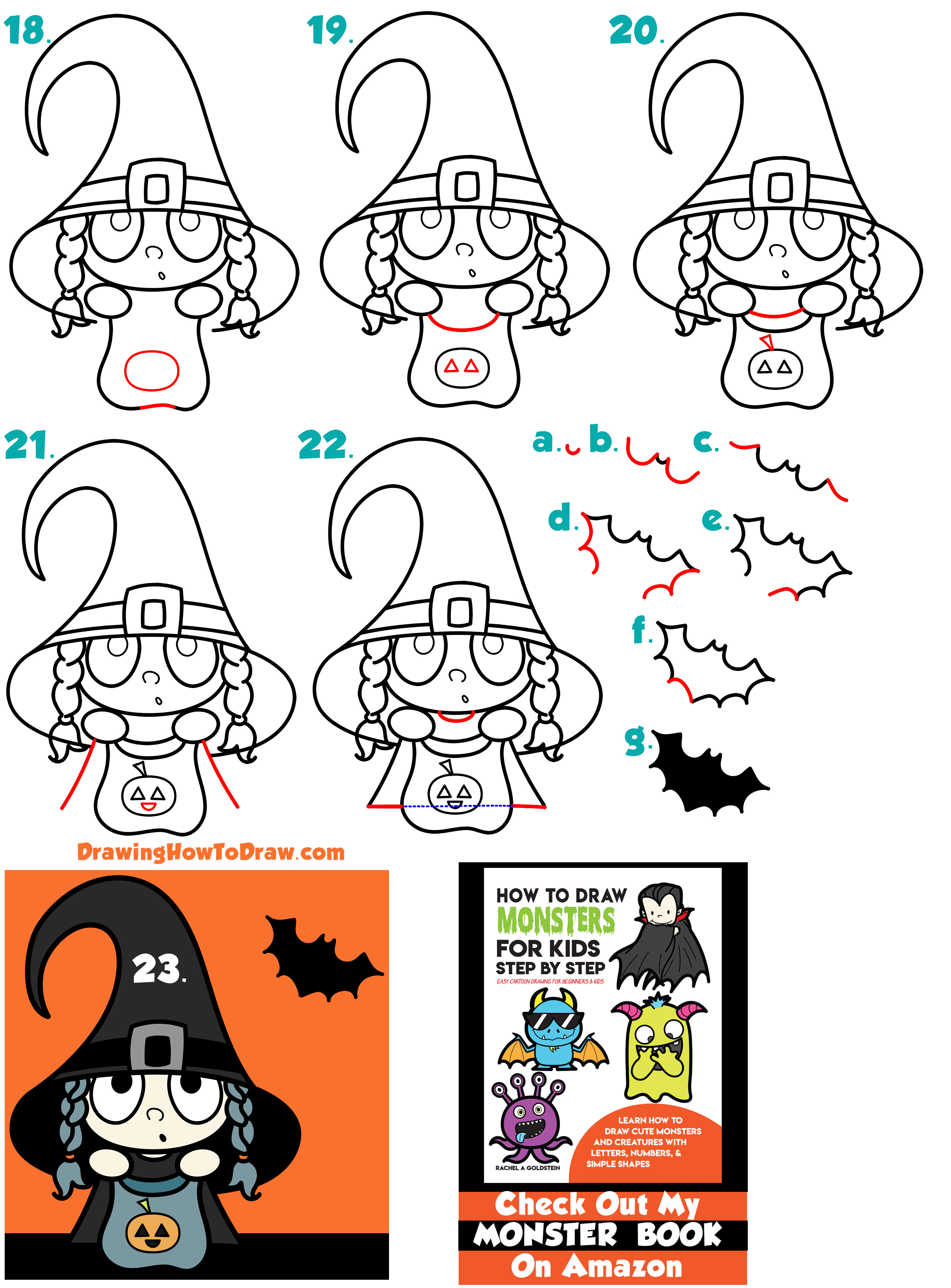 3464x4693 how to draw a cute cartoon kid dressed up as a witch for halloween - Simple Halloween Witch Drawing