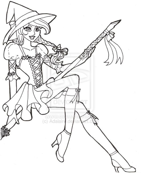600x737 simple halloween witch drawing - Simple Halloween Witch Drawing