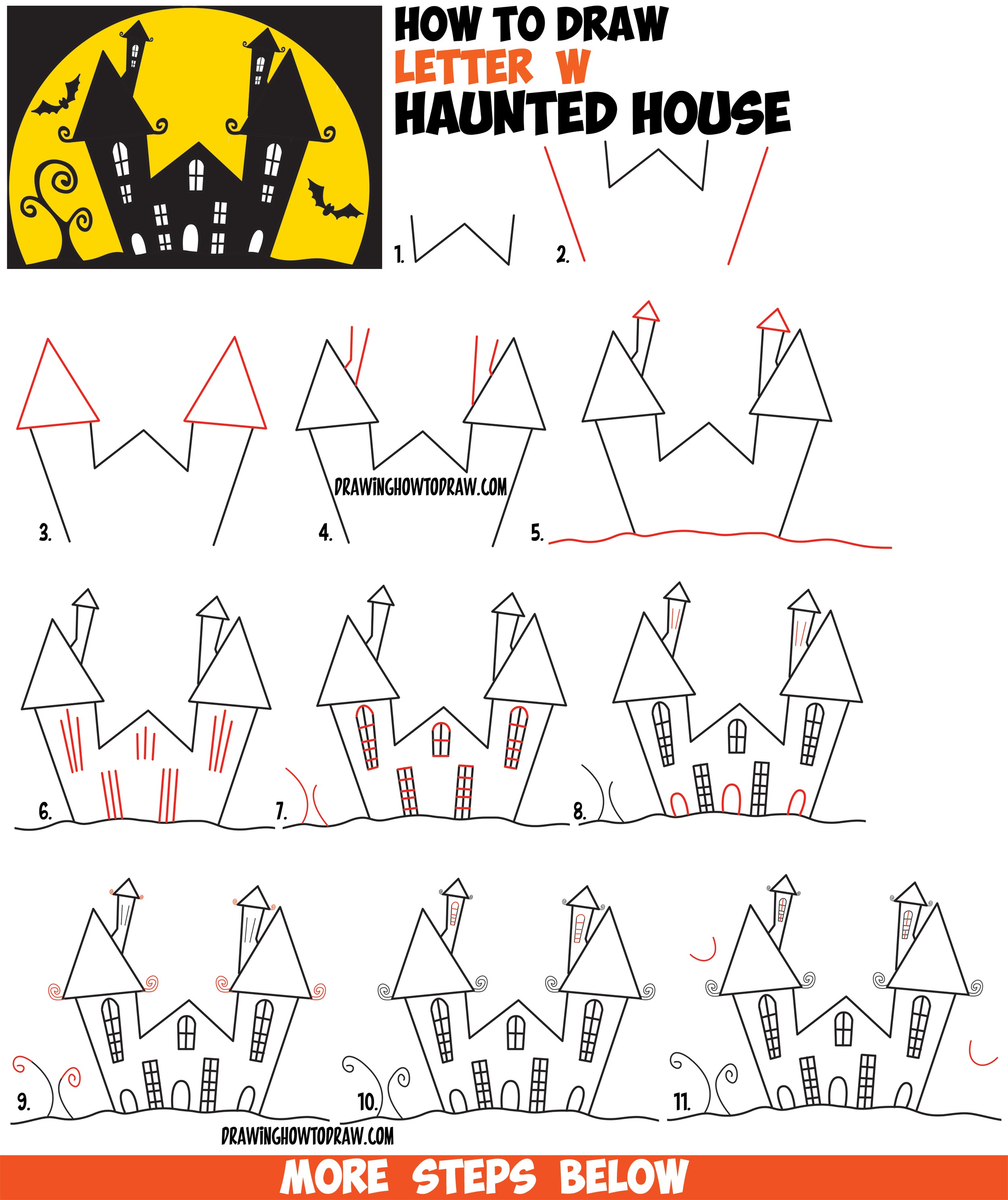 2500x2975 how to draw a cartoon haunted house step - Simple Haunted House Drawing