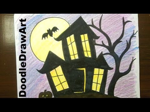 480x360 drawing how to draw a haunted house, step - Simple Haunted House Drawing