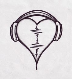 236x258 Heart Headphones Tattoo Drawings, Music Tattoo Designs - Simple Heart Drawing