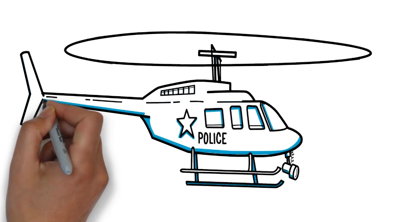 1280x720 How To Draw Police Helicopters ! Drawing For Kids ! Youtube Videos - Simple Helicopter Drawing