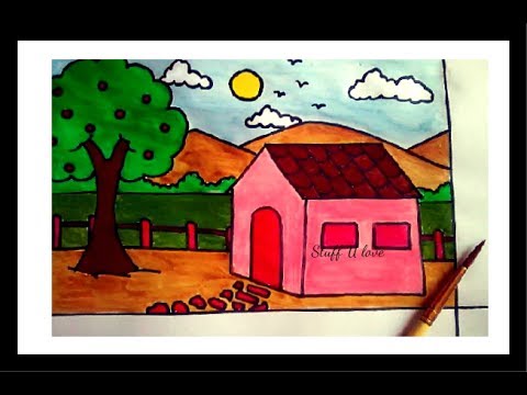 480x360 Simple House Drawing Easy House Scenery Drawing Step Step Tutorial - Simple House Drawing For Kids