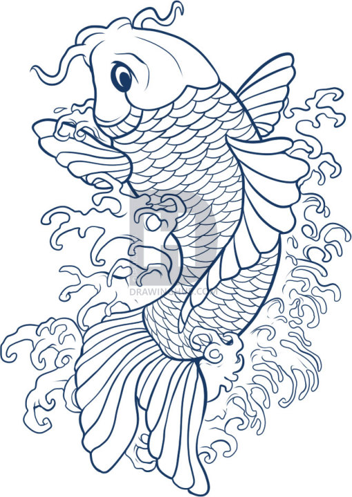 510x720 How To Draw A Koi, Step - Simple Koi Fish Drawing