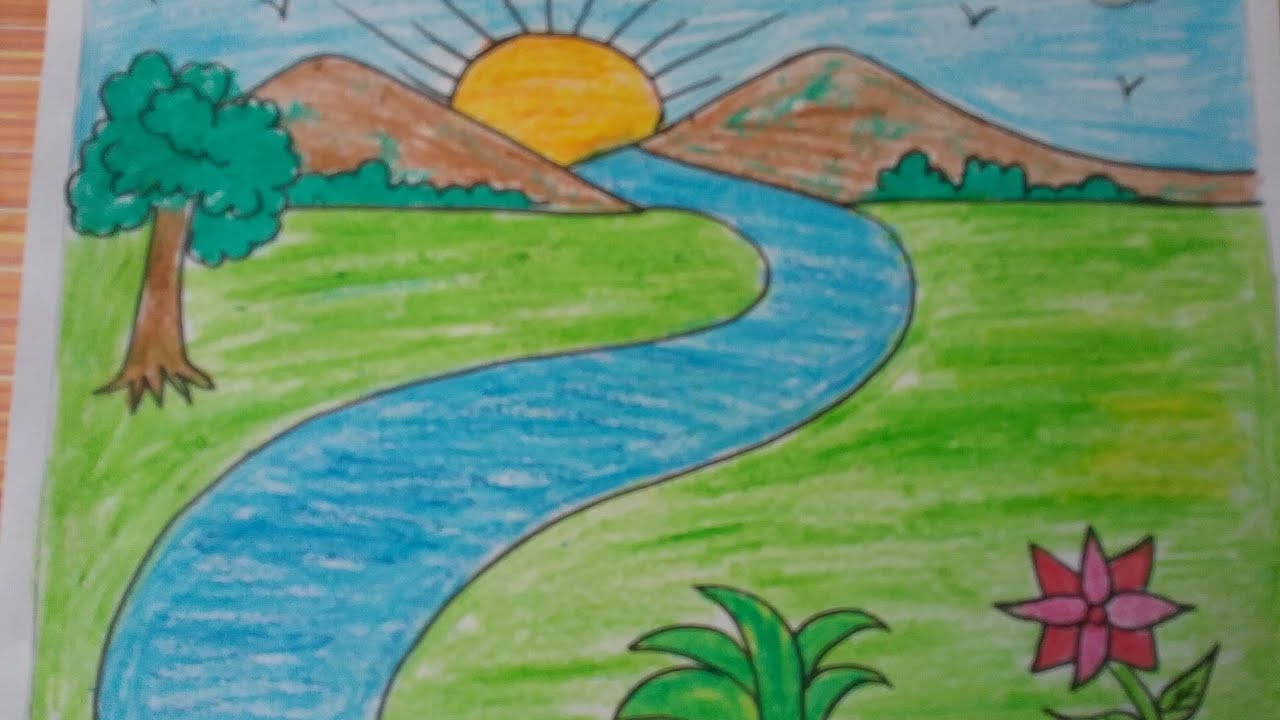 1280x720 How To Draw A Landscape, Kids Drawing,mountains,drawing With Basic - Simple Landscape Drawing
