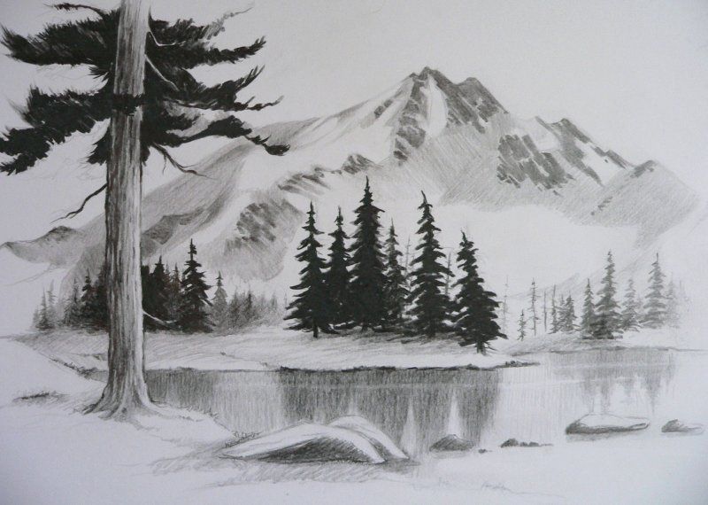 800x570 Easy Pencil Drawings Of Landscapes - Simple Landscape Drawing