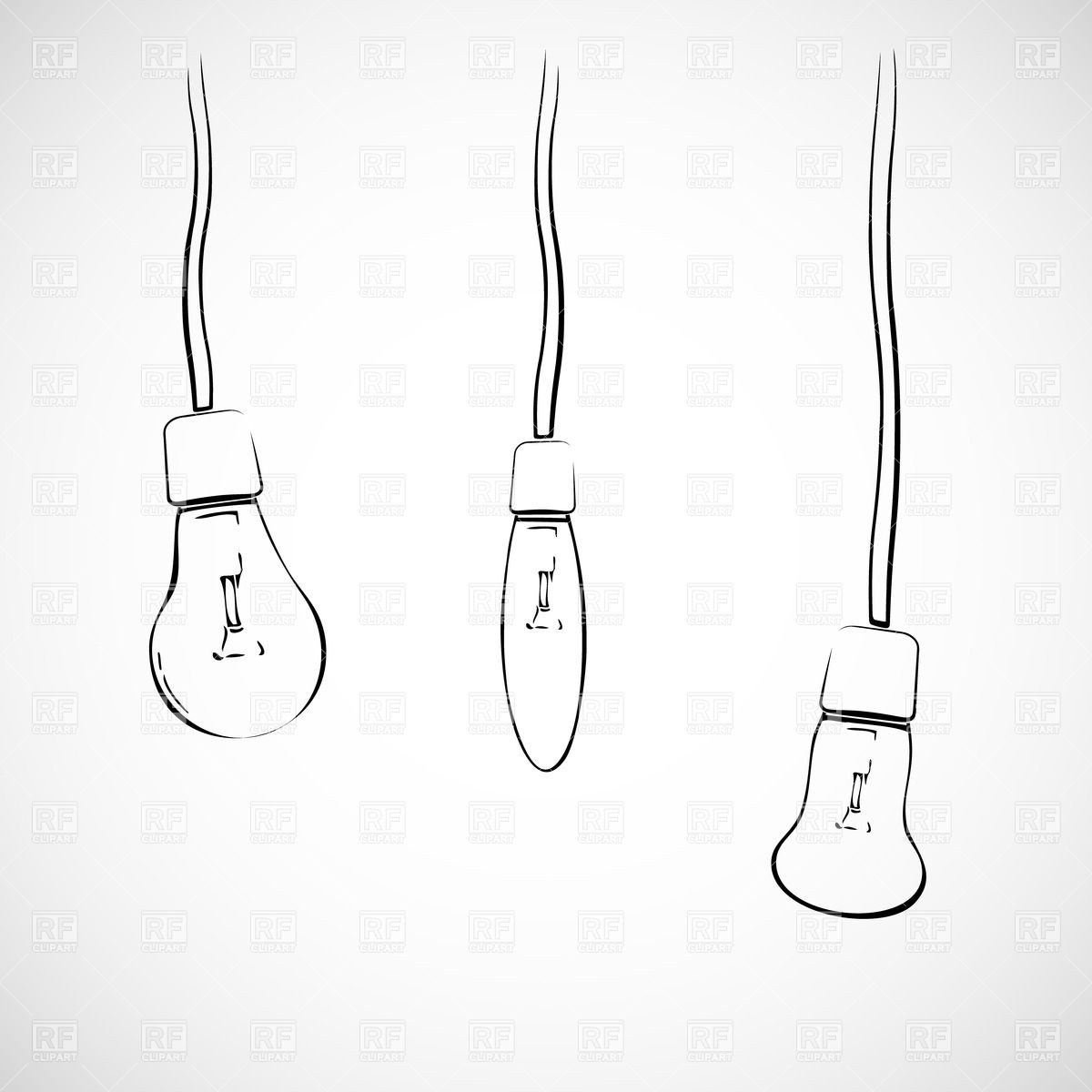 1200x1200 Three Hand Drawn Light Bulbs Hanging On Wires Vector Image - Simple Light Bulb Drawing
