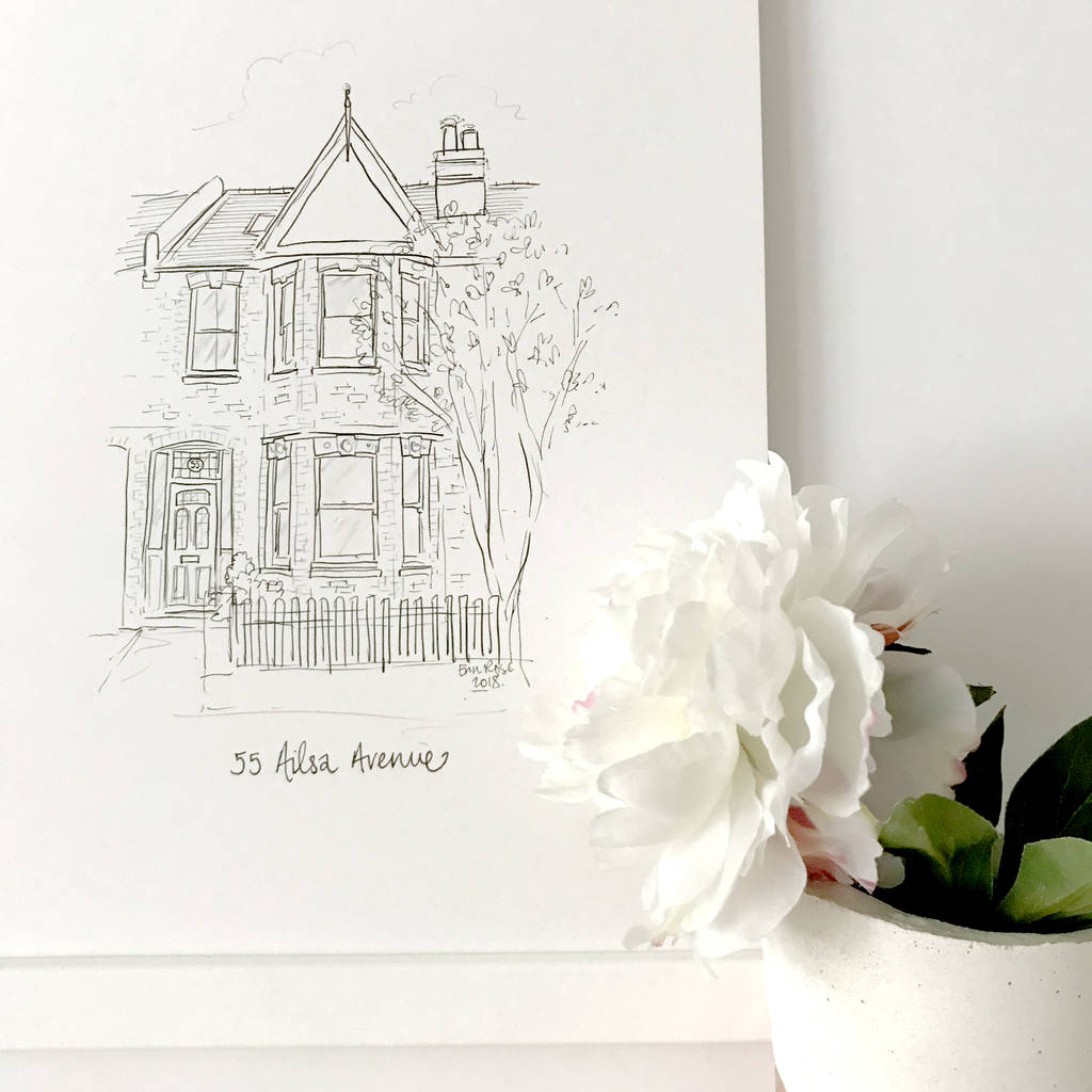 1024x1024 Personalised House Portrait Line Drawing - Simple Line Drawing Of A House