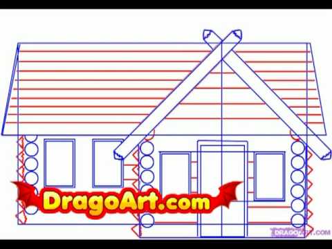 480x360 how to draw a log cabin, step - Simple Log Cabin Drawing