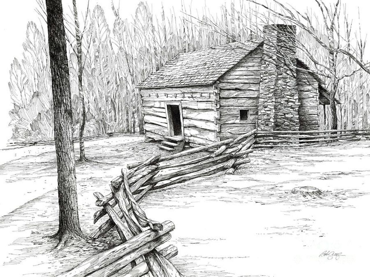1280x960 log cabin interiors log cabin pen and ink drawings, log cabin - Simple Log Cabin Drawing