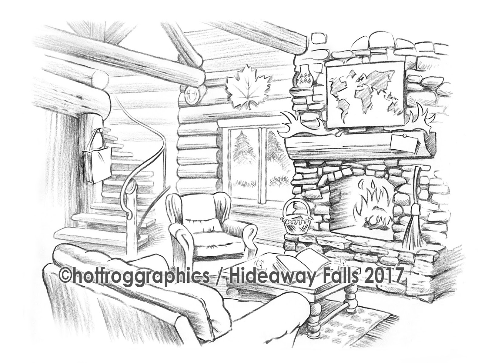simple log cabin drawing