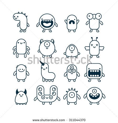 450x470 Set Of Cute Simple Cartoon Monsters Creativity - Simple Monster Drawings