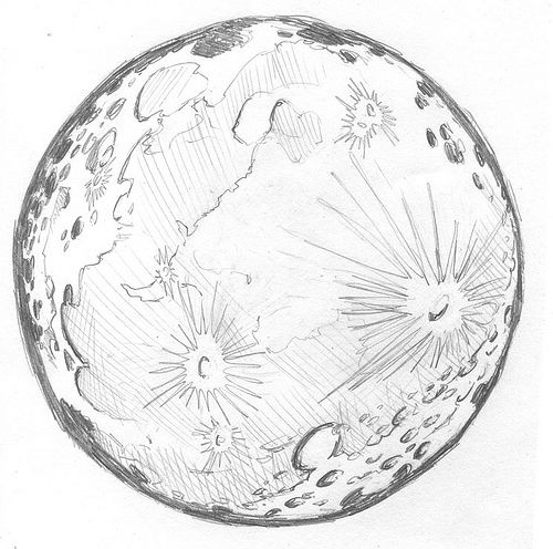 500x496 Moon Pencil Drawing - Simple Moon Drawing