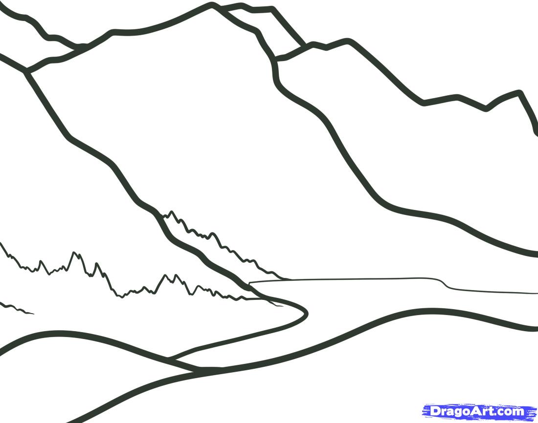 1100x866 How To Draw Mountains For Kids, Step - Simple Mountain Drawing