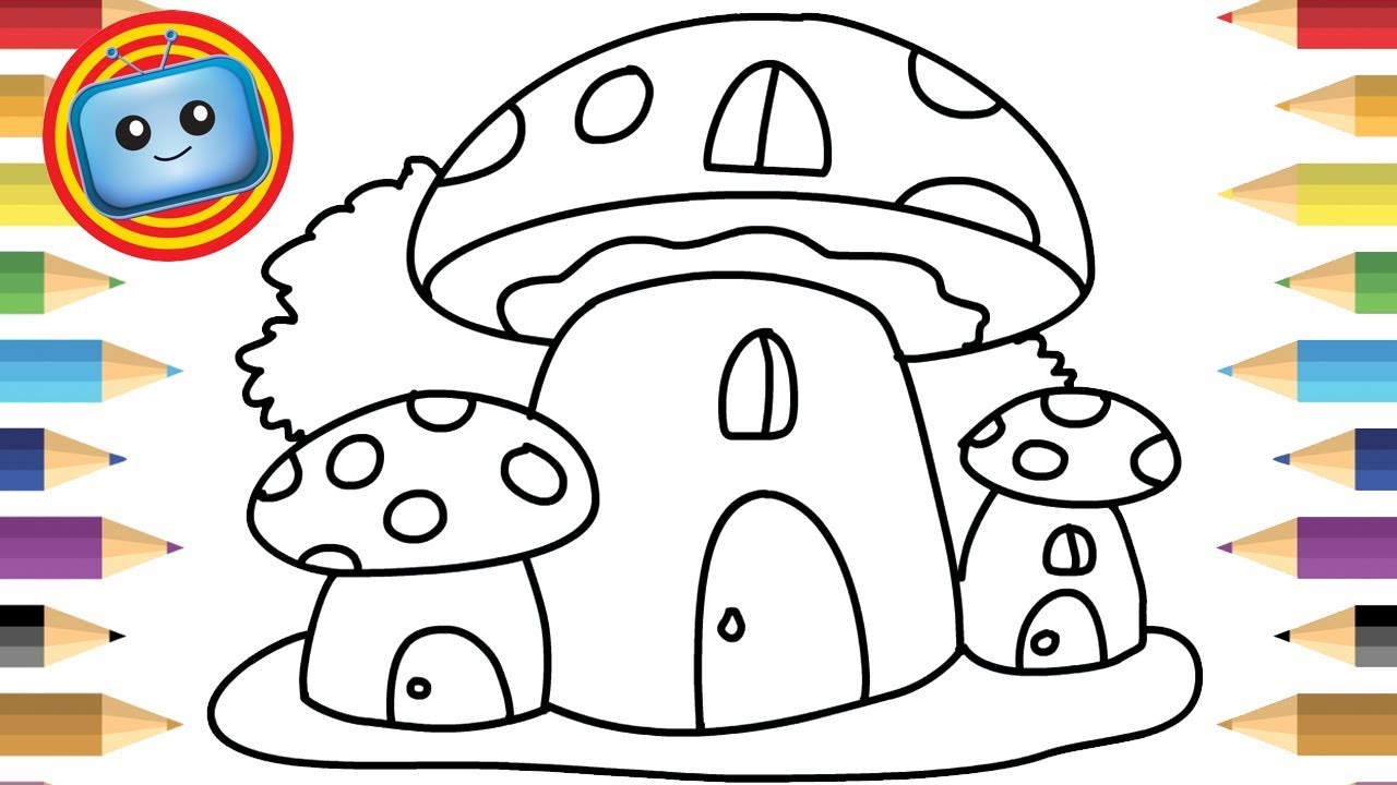 1280x720 How To Draw A Mushroom House Colouring Book Simple Drawing - Simple Mushroom Drawing