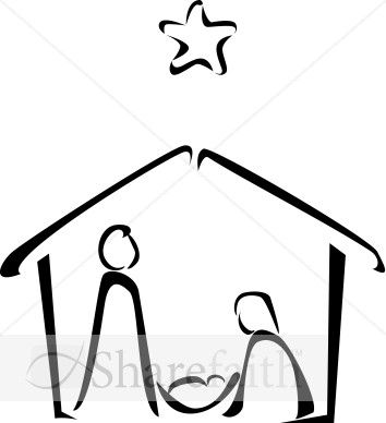 354x388 Black And White Nativity Sketch Church Nativity Clipart - Simple Nativity Scene Drawing