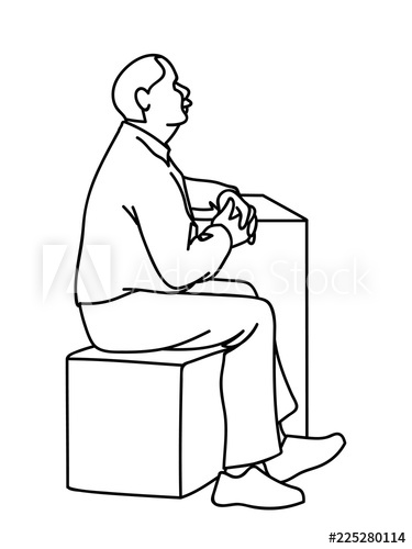 375x500 old man crossing his hands, sitting on cube black lines isolated - Simple Old Man Drawing