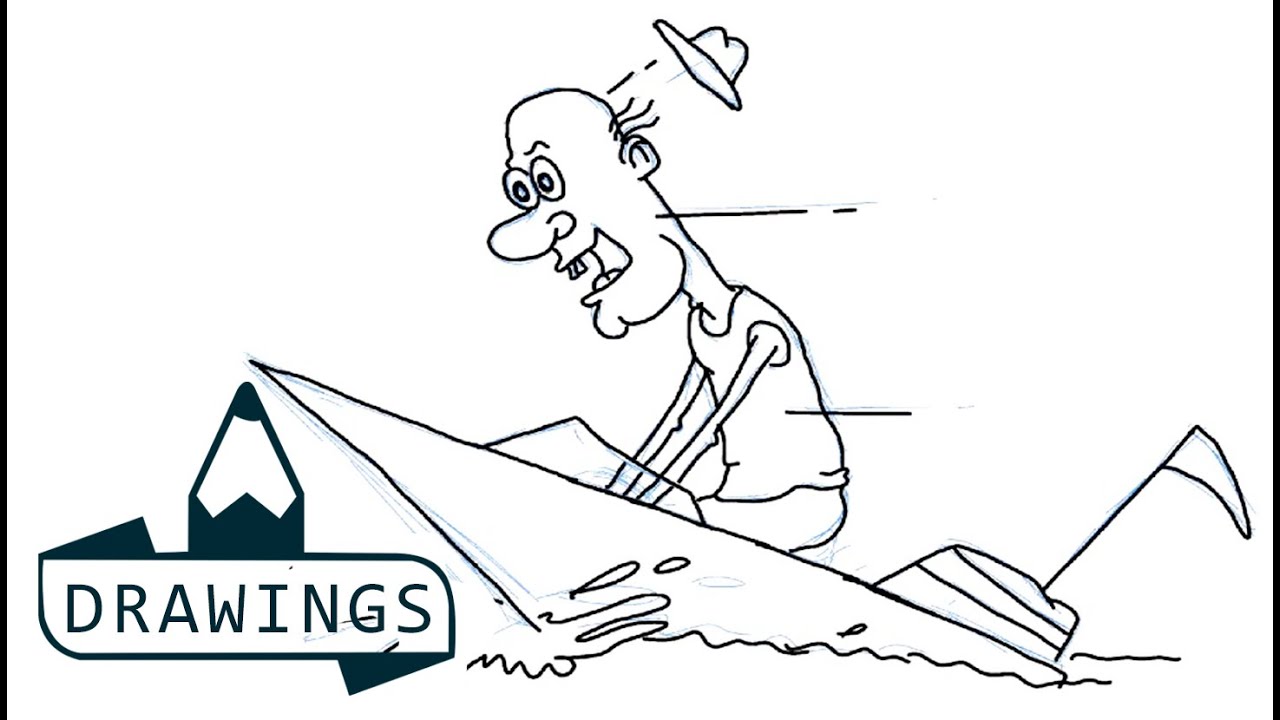 1280x720 Speed Drawing How To Draw A Old Man Riding Boat - Simple Old Man Drawing