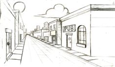 236x138 Street View In One Point Perspective - Simple One Point Perspective Drawing