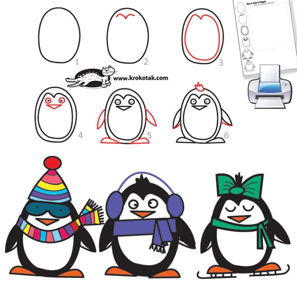 595x597 how to draw a penguin in easy steps doodling in easy - Simple Penguin Drawing