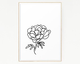 340x270 Peony Drawing Etsy - Simple Peony Drawing