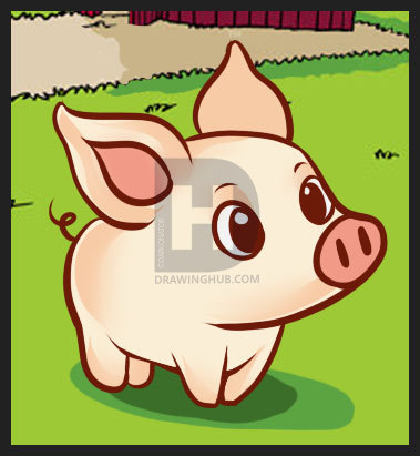 379x411 How To Draw A Simple Pig, Step - Simple Pig Drawing