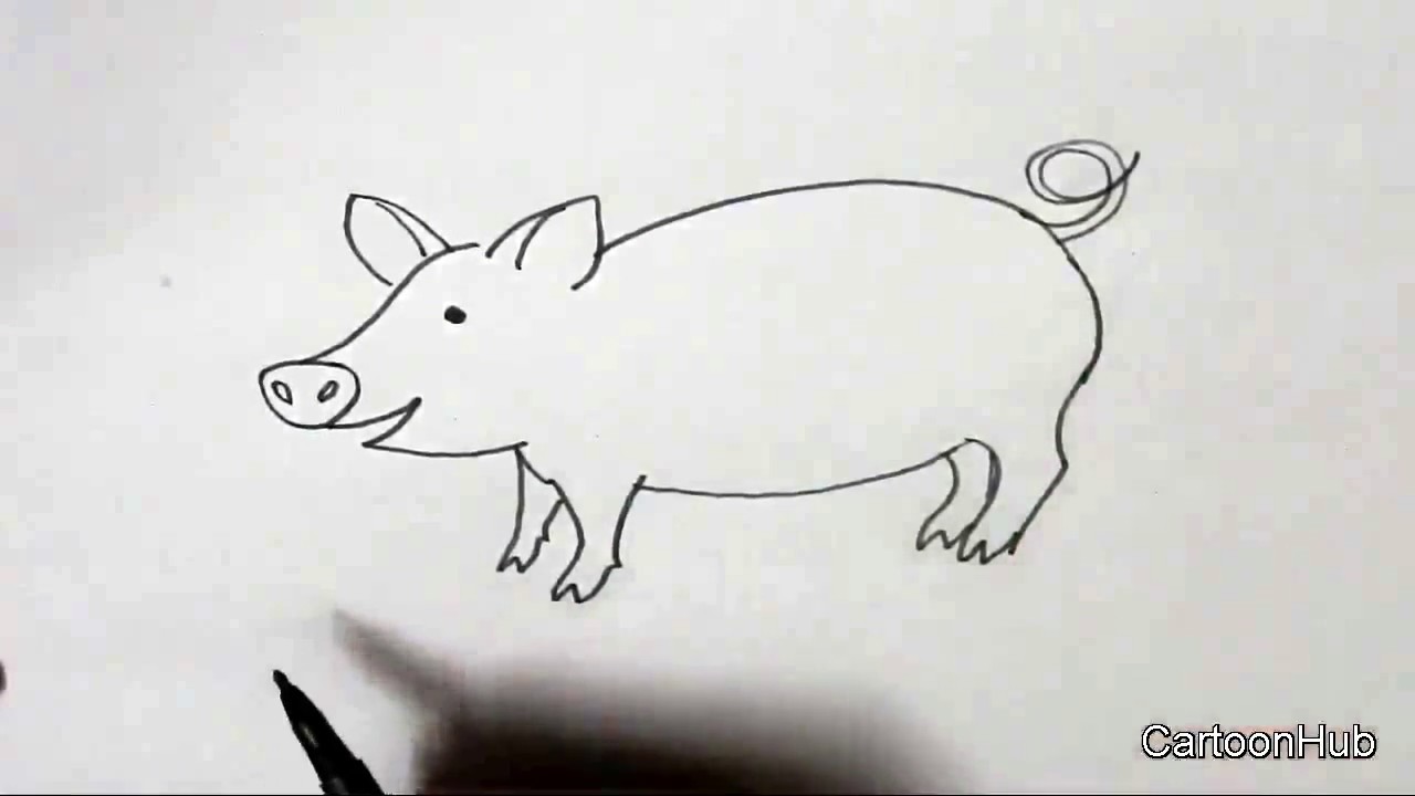 1280x720 How To Draw A Pig In Easy Steps For Children, Kids, Beginners - Simple Pig Drawing