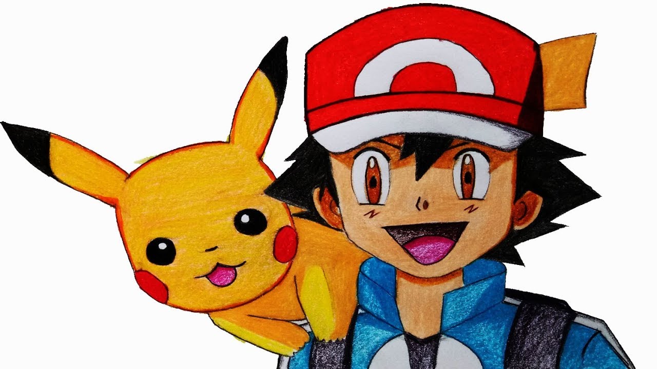 1280x720 How To Draw Ash Ketchum With Pikachu Step - Simple Pikachu Drawing