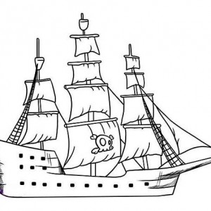 300x300 Simple Pirate Ship Galleon Drawing From The Rear Coloring - Simple Pirate Ship Drawing