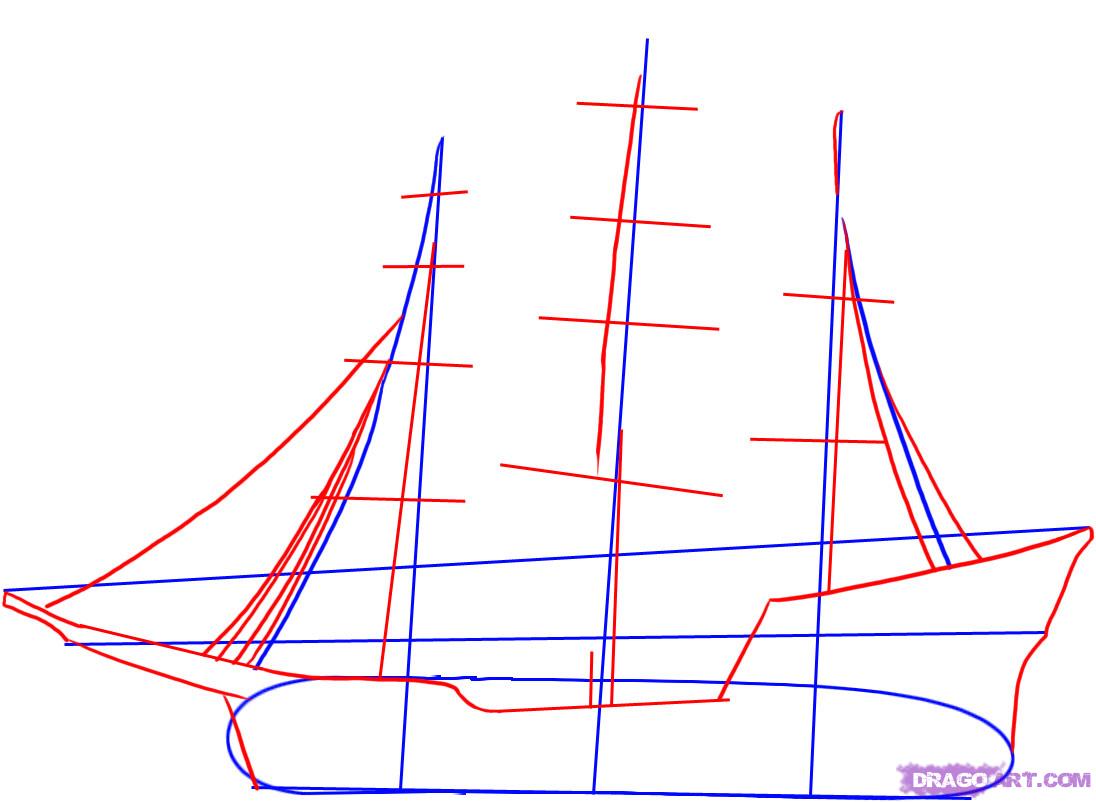 1096x802 How To Draw A Pirate Ship, Step - Simple Pirate Ship Drawing