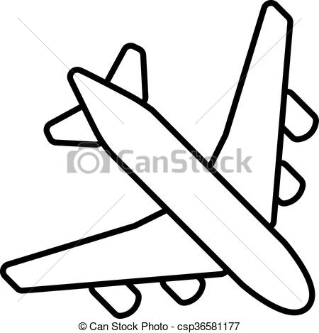 450x469 Black Plane Outline Simple Airplane Line Icon Design - Simple Plane Drawing