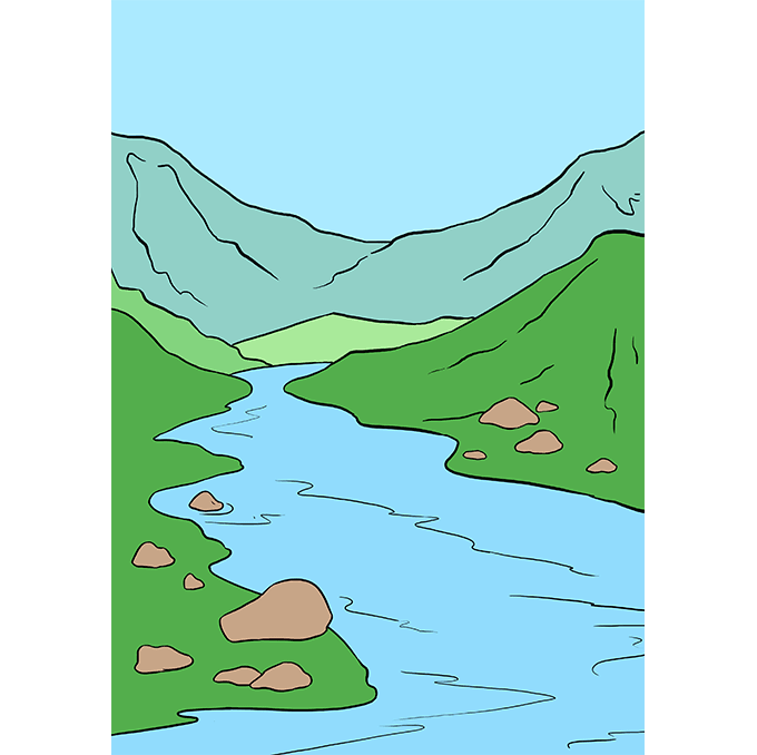 680x678 How To Draw A River - Simple River Drawing