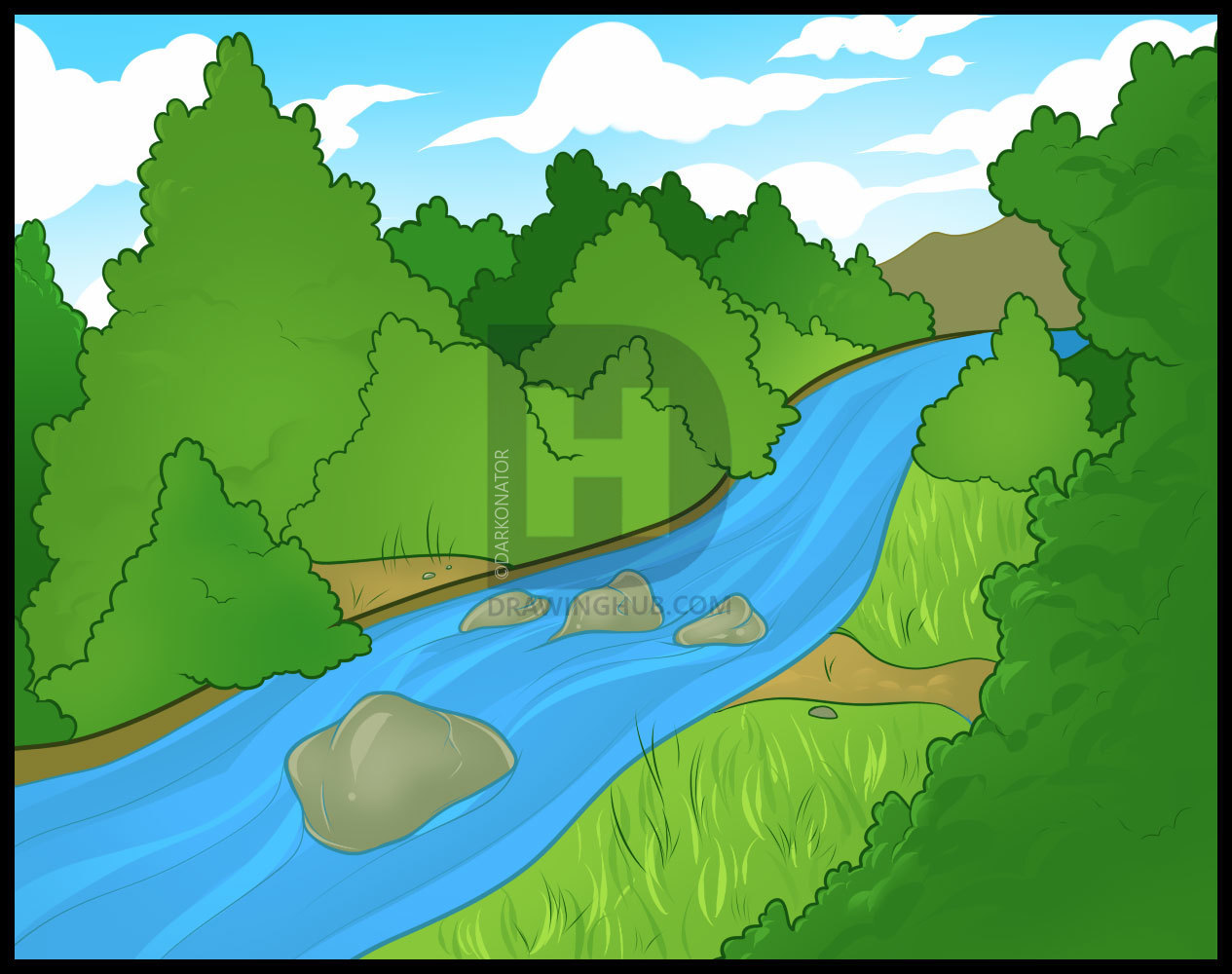 1265x1000 How To Draw A River, Step - Simple River Drawing