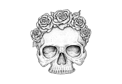 400x277 Use Ink Liners To Create A Skull And Roses Drawing - Simple Rose Drawing