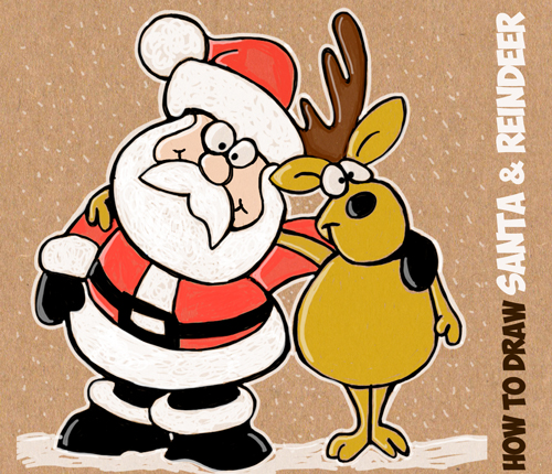 500x430 How To Draw Cartoon Santa Claus And Reindeer Easy Step - Simple Santa Drawing