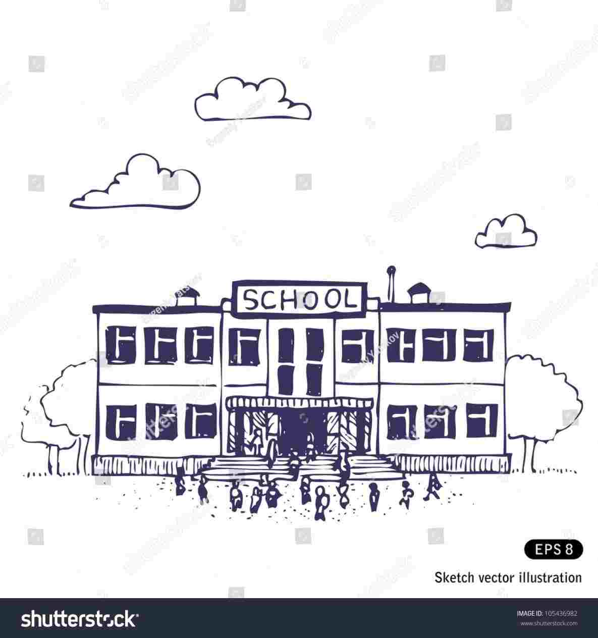 1185x1264 School Simple School Sketch Building Hand Drawn Sketch - Simple School Drawing