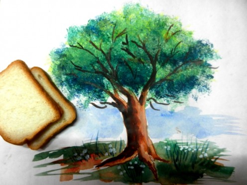 496x372 easy bread slice trick to paint tree leaves that actually works - Simple Sequoia Tree Drawing