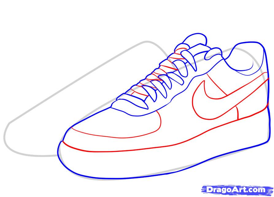 893x642 how to draw nike, how to draw air force ones, step - Simple Shoe Drawing
